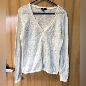 Frye Lightweight Cream Eyelet Knit Button Cardigan